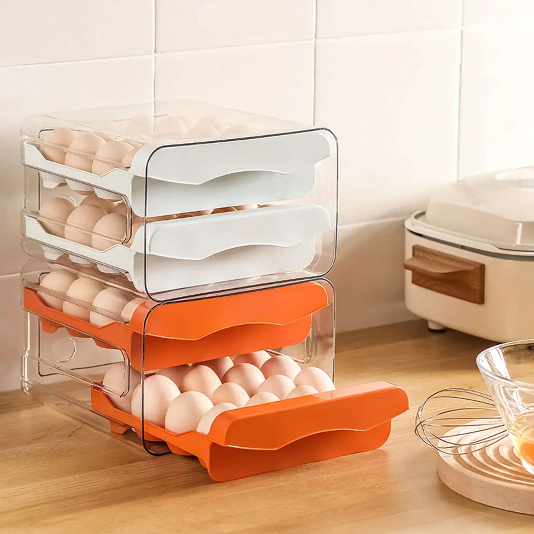 Boîte de rangement pour œufs de cuisine à double compartiment, en plastique, 32 pièces, compartiments différents, pour réfrigérateur - Organisateur de cuisine