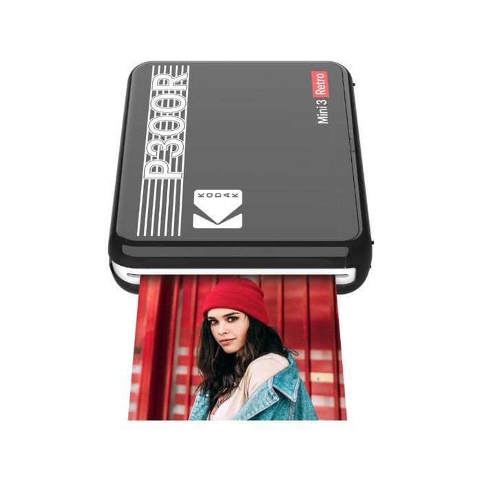 KODAK Mini Retro 2 P300 - Mini Imprimante Bluetooth - Photo carré 7,6x7,6 cm - 8 incluses - Sublimation Thermique 4Pass - Noir
