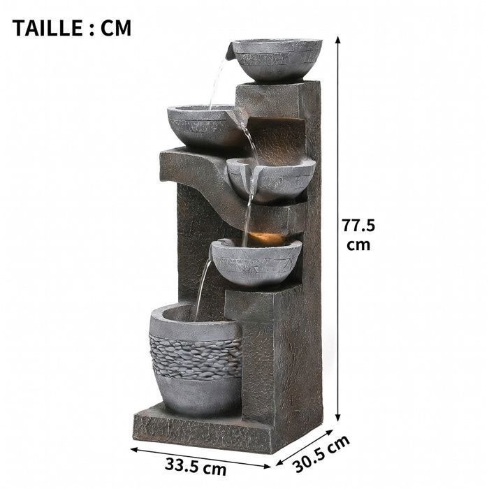 Grey LED Garden Fountain – Outdoor Kunststein Fountain + Pump + LED Light, Decorative Basin, Terrace/Balcony