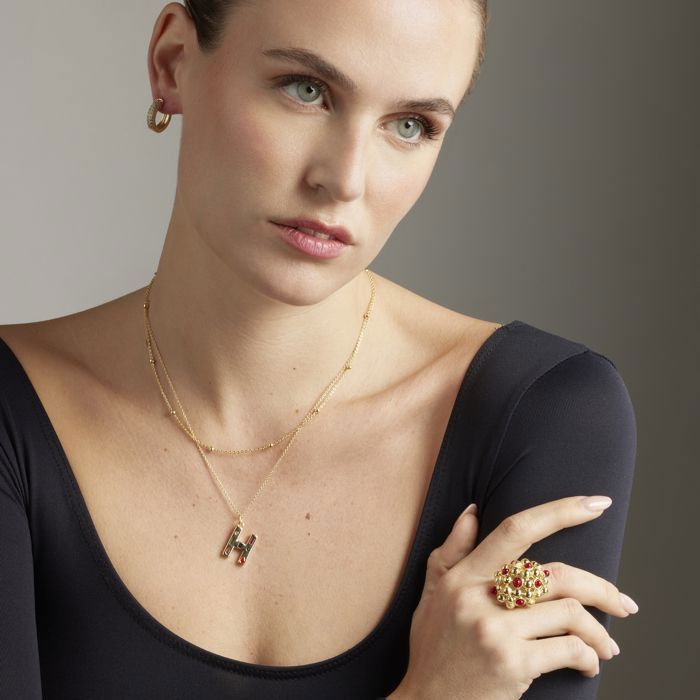 Ring - LUXENTER - Xiglor - 18k yellow gold finish - Coral stone - Women's
