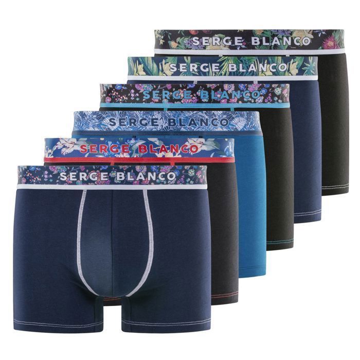 Serge Blanco Men's Boxer Shorts - Black (Pack of 6)