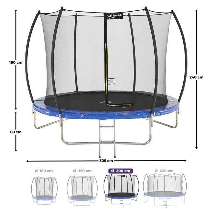 Kangui - Round trampoline Ø300cm with safety net and ladder - Blue - FPR 300