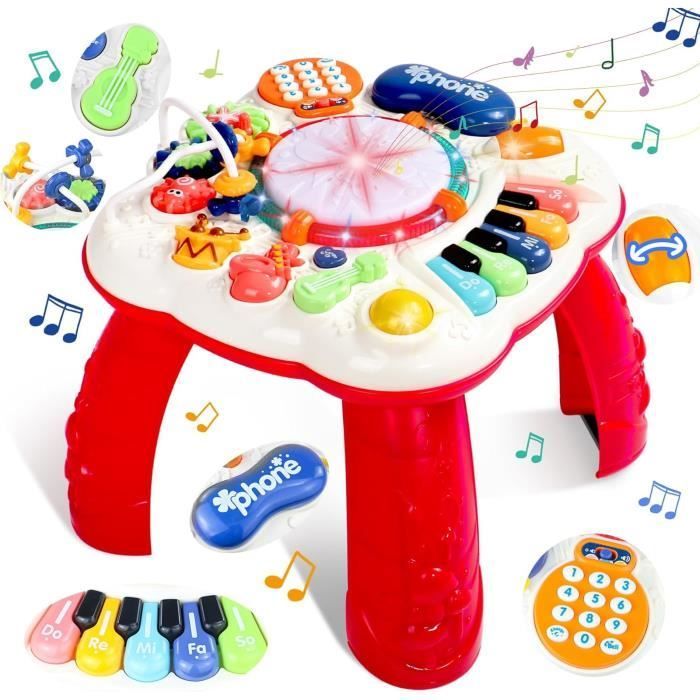 Juguete - MARSEE - Mesa de actividades para bebés 6 en 1 - Rojo - Luces y música - Pilas incluidas