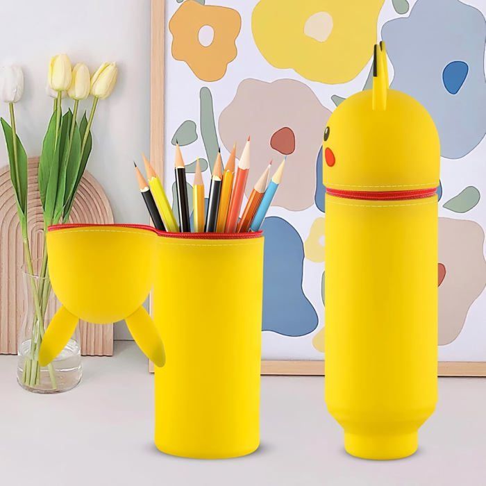 Estuche escolar para niños y niñas, estuche escolar de silicona suave 2 en 1, estuche con cremallera, regalo escolar para niños.