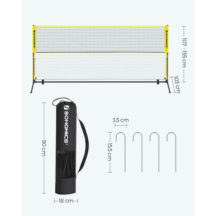 Red de bádminton y voleibol de 4 m, altura ajustable, set de tenis portátil, color amarillo.
