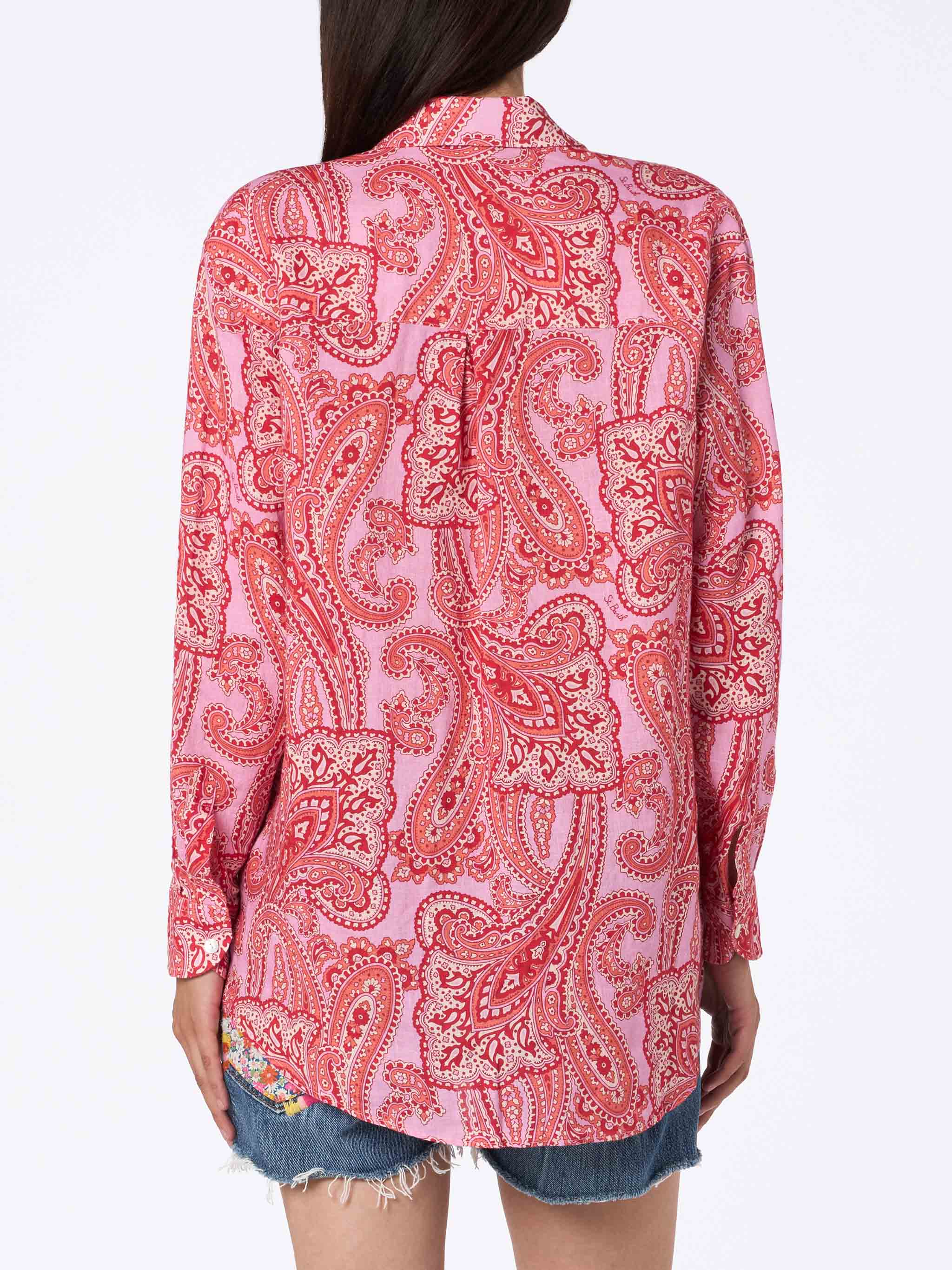 Alodie Damen-Leinenhemd mit Paisley-Muster und Taschen