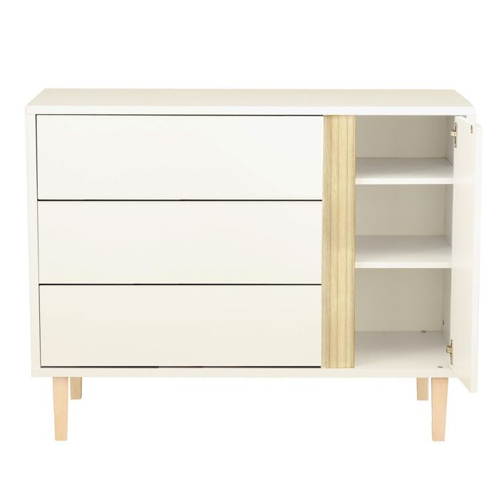 Cómoda con 3 cajones y 1 puerta, patas de madera - PALOMA