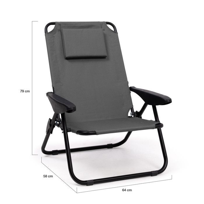IDMARKET Lot de 2 chaises de plage pliantes - fauteuils de jardin inclinables sac à dos gris anthracite et toile grise