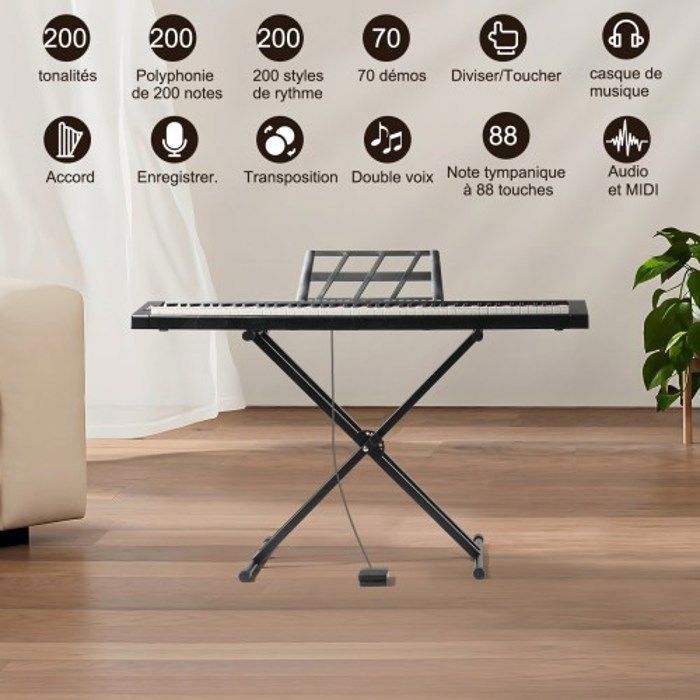 PACK PIANO - ALIGHTUP  - Piano numérique 88 touches claviers + X support + Tabouret,  pliant réglable