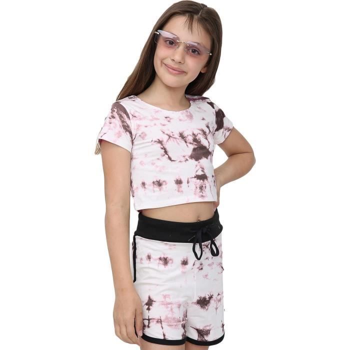 Children's Tie Dye Crop Top and Shorts Set Summer Sportswear for Girls and Boys Ages 5-13 Years