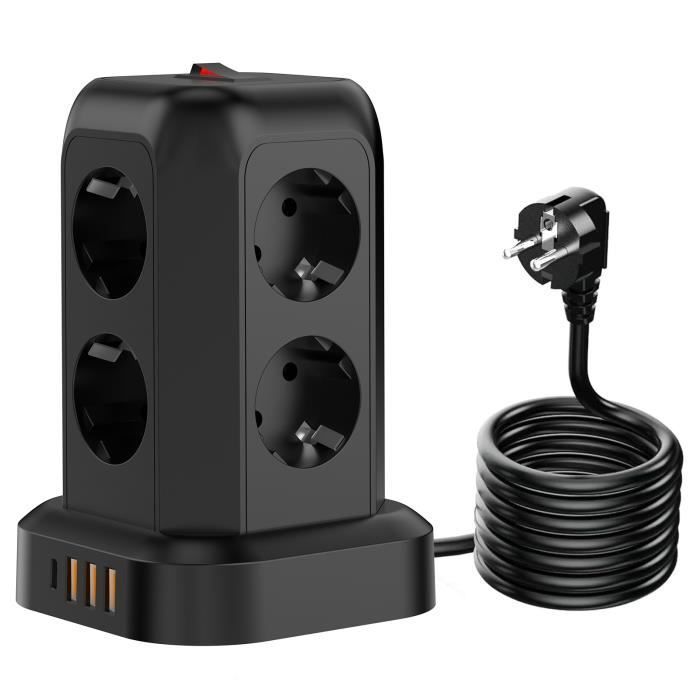 Power strip - FANTEC - Electric Tower Surge Protector - 8 Outlets - 4 USB Ports - 1.8M Cable
