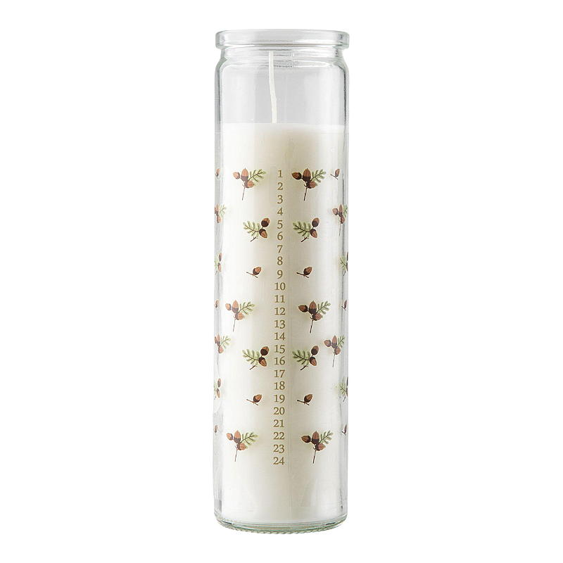 Kalenderkaars 1-24 uur, 21 cm, in glas.
