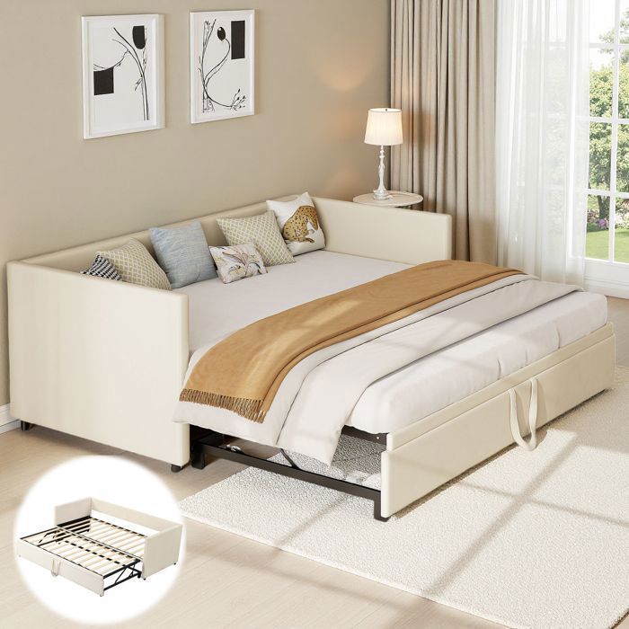 Sofá cama convertible para 2/3 personas, 90/180x200 cm, cama plegable con respaldo, terciopelo, beige.