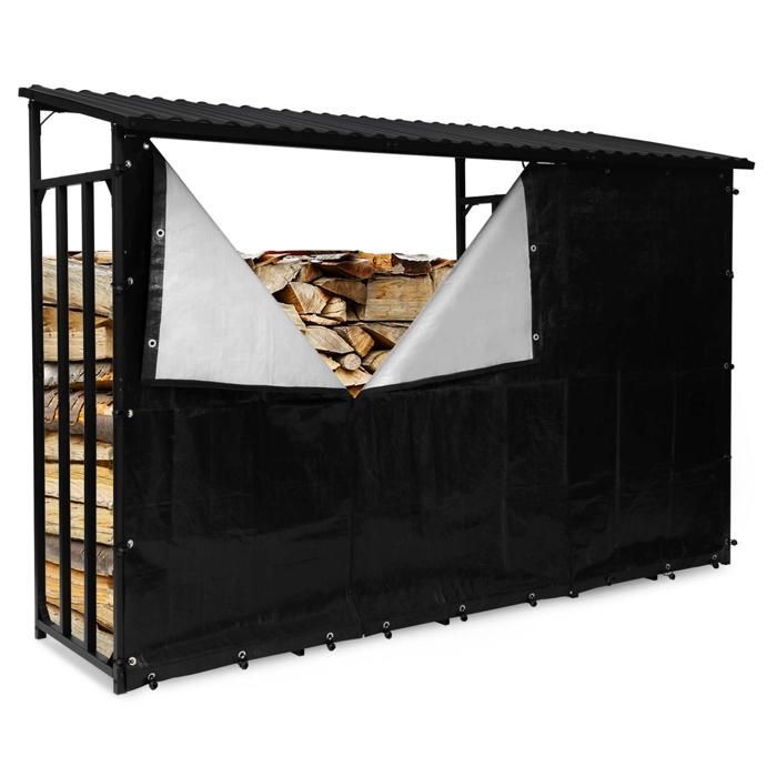 IDMARKET Caseta de almacenamiento de leña de acero galvanizado, 274 cm de largo, con tapa protectora.