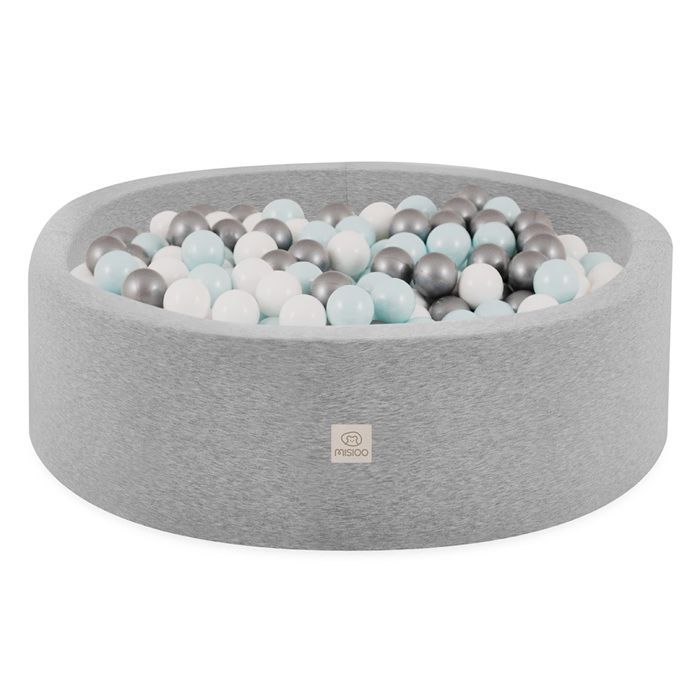 Piscina de bolas redonda de algodón MISIOO para habitación de bebé y niños, gris, 90x30 cm, 200 bolas: menta/plata/blanco perla