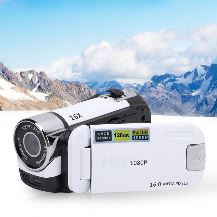 16MP 1080P Video Camera, 2.4 Inch Screen, 16X Digital Zoom, Anti-Shake for Travel, White