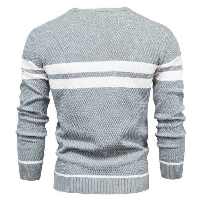 Jersey de punto para hombre, jersey informal de otoño/invierno, manga larga, color contrastante, tejido cómodo - Talla europea - Negro