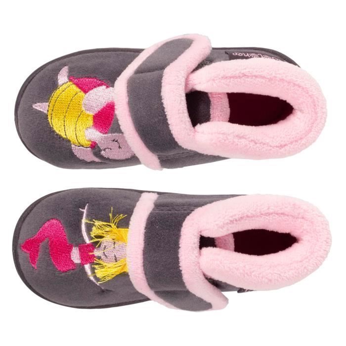 Pantuflas Isotoner para bebé niña, cierre de velcro, suela antideslizante, gris oscuro.