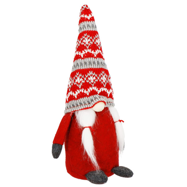 Krasnal świąteczny 33 cm skrzat gnom czerwono-szary