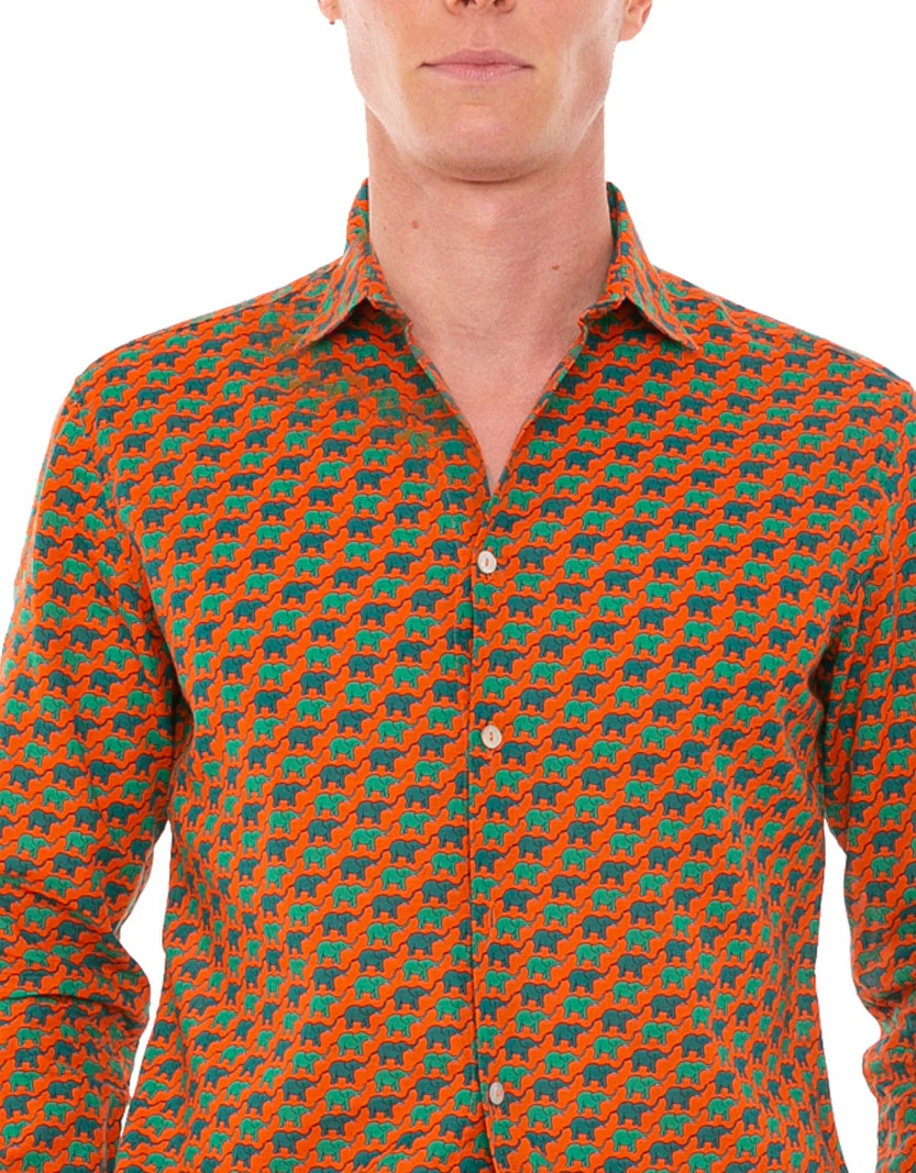 Sikelia herenoverhemd van katoenen mousseline met olifantenprint