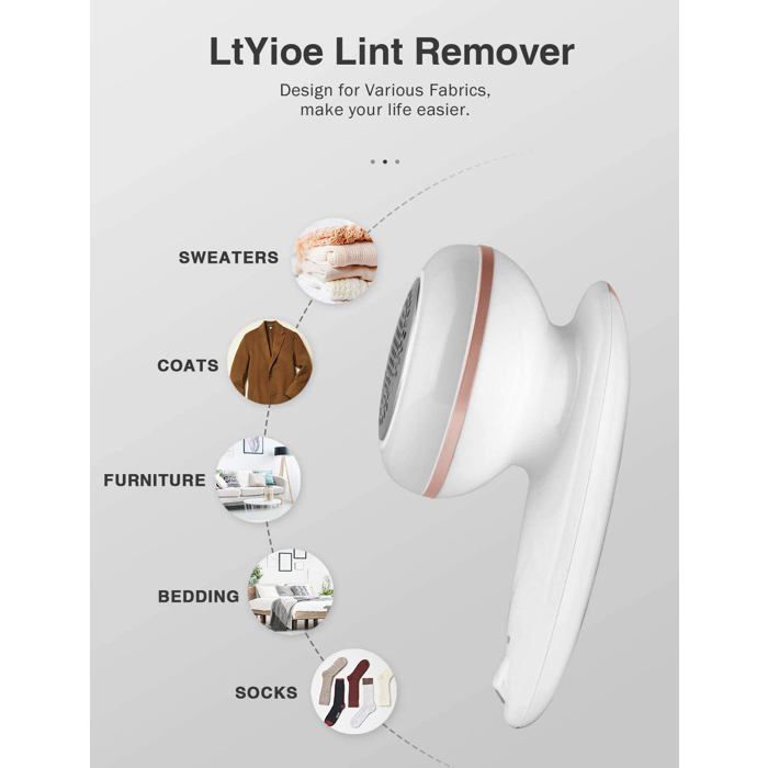 Rechargeable USB Electric Lint Remover - Portable with 2 Blades and Brush - For Clothes, Cushions, Carpets - Gold