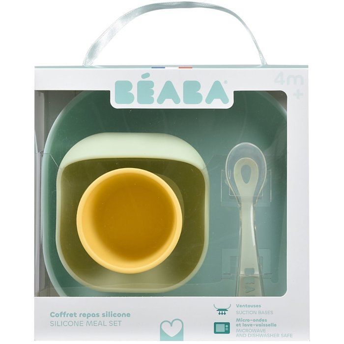 Set per la pappa - BEABA - 4 pezzi - Silicone - Giallo/Verde