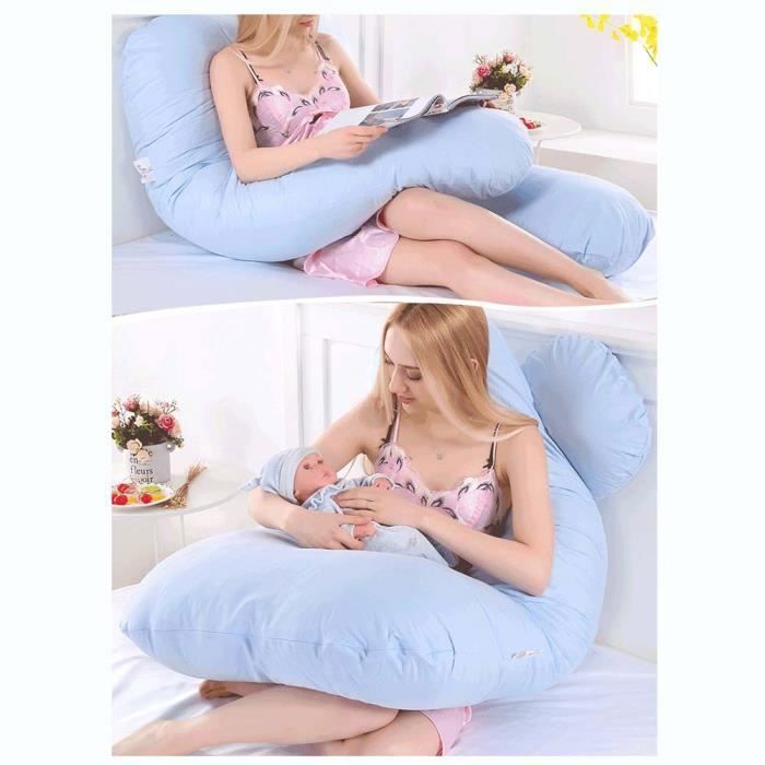 Coussin de Grossesse en Forme de U,Coussin Allaitement de Maternité Ergonomique,Soutient Tout Le Corps,Velours-Gris,130x70cm Label