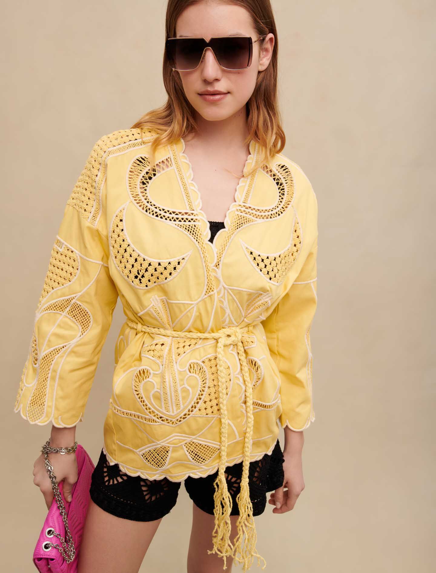 Geborduurd kimono-jasje - Banaangeel