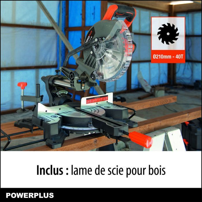 Sierra ingletadora inalámbrica Dual Power de 20 V POWDP2560 - Diámetro de corte de 210 mm - Láser integrado - Batería y cargador no incluidos - 1 accesorio