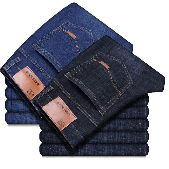 Pack de 2 pantalones vaqueros para hombre, tallas 38-46, corte recto ajustado informal, ajuste regular, resistentes - Negro y azul marino