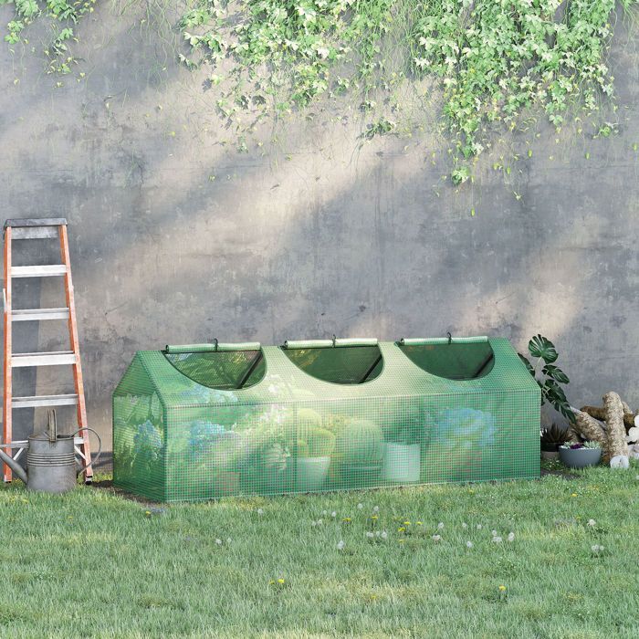 Serre de jardin - Outsunny - 3 fenêtres - couverture en PE haute densité 140 g/m² - cadre en acier - 180 x 60 x 60 cm - vert foncé
