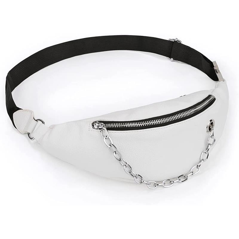 Sac banane en cuir avec chaîne pour femme, sacoche de hanche, sac de poitrine, pochette pour téléphone portable