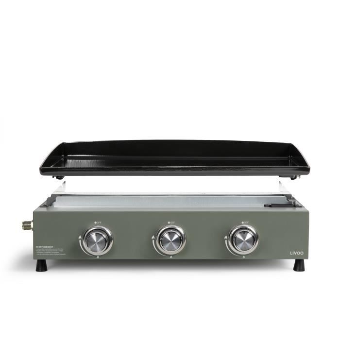 Plancha de gas - LIVOO - DOC324 - 67 x 47 x 24 cm - 3 quemadores - Verde / Negro