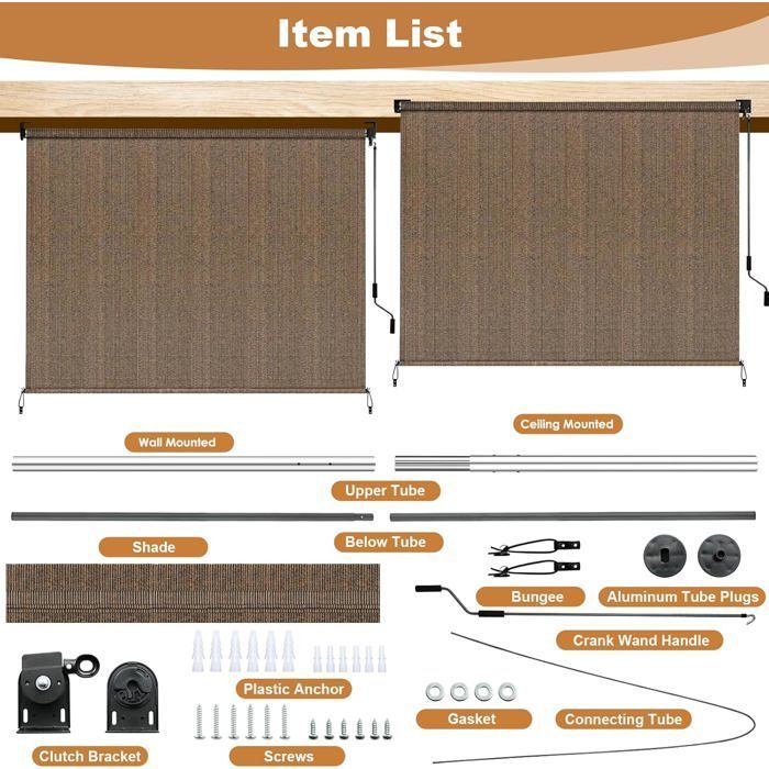 2 PCS Vertical Awning, Vertical Blind, HDPE Shade Sail for Terrace Pergola, Balcony Awning - (240x240 cm, Brown)