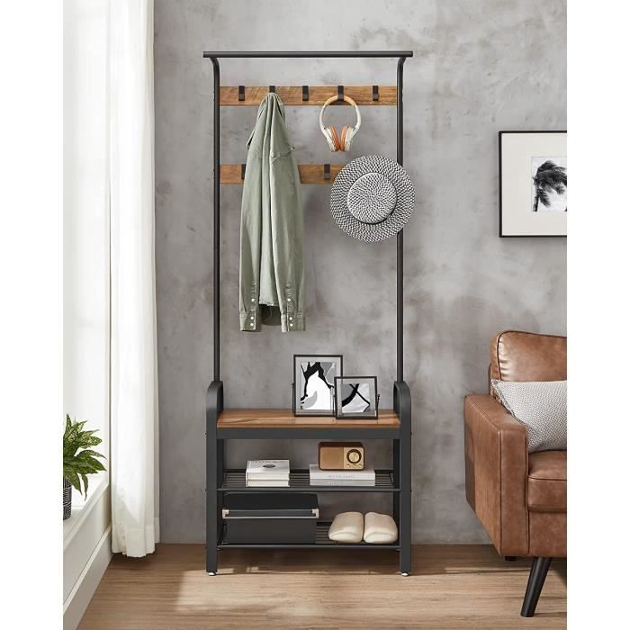 Vestiaire, Meuble d’Entrée avec Étagère Chaussures - VASAGLE - HSR040B41 - Marron Châtaigne et Noir
