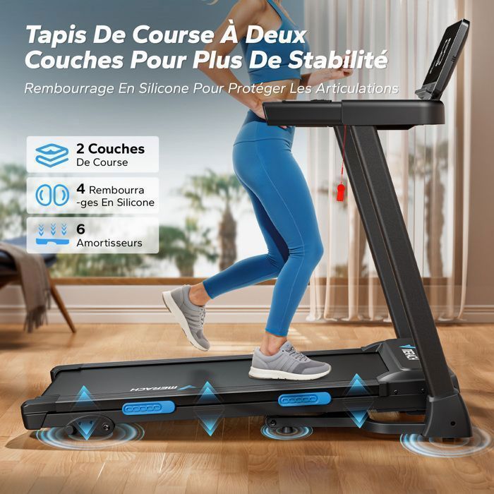 Tapis de Course Pliable – MERACH - Inclinaison 15% - 0.8-12km/h - Moteur 1.25CHP - Écran LCD - Bluetooth – Connectivité APP