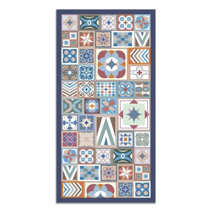 Tapis Vinyle Panorama Style Carreaux Ciments Multi 200x200 cm - Tapis pour Cuisine, Bureau et Salon en PVC