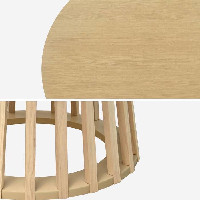 Mesa de comedor con efecto madera de roble y patas de madera de abeto, capacidad para 4 personas, Ø120cm