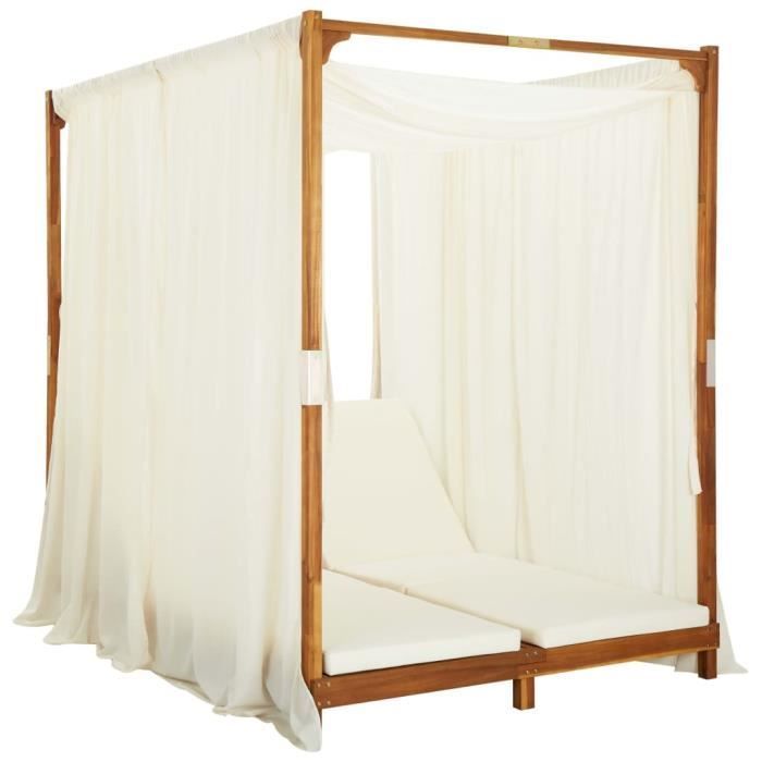 Chaise longue doppia con tende e cuscini - Crema - 148 x 200 x 200 cm