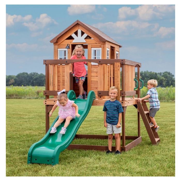 Casetta da gioco in legno su palafitte con scivolo e accessori - Backyard Discovery Echo Heights