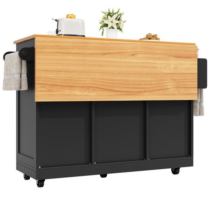 Desserte de Cuisine - Noir - Plateau Extensible 70x120 cm - 5 Roues Pivotantes - 2 Tiroirs Profonds