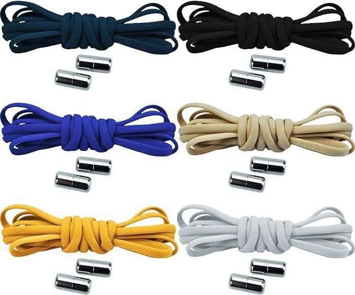 Lacet Elastique Adulte - Lacet Elastique Enfant - Lacets Elastique - 6 Paires, 5mm, 105cm - avec Fermoir en métal, Sans Cravate