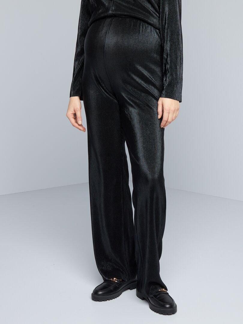 Pantalones premamá de pierna ancha en tejido plisado - NEGRO
