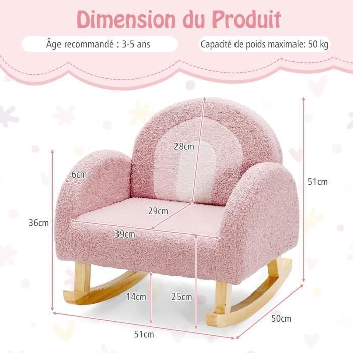Silla mecedora infantil GOPLUS con patas de madera y almohadillas antideslizantes, con reposabrazos de terciopelo, color rosa.