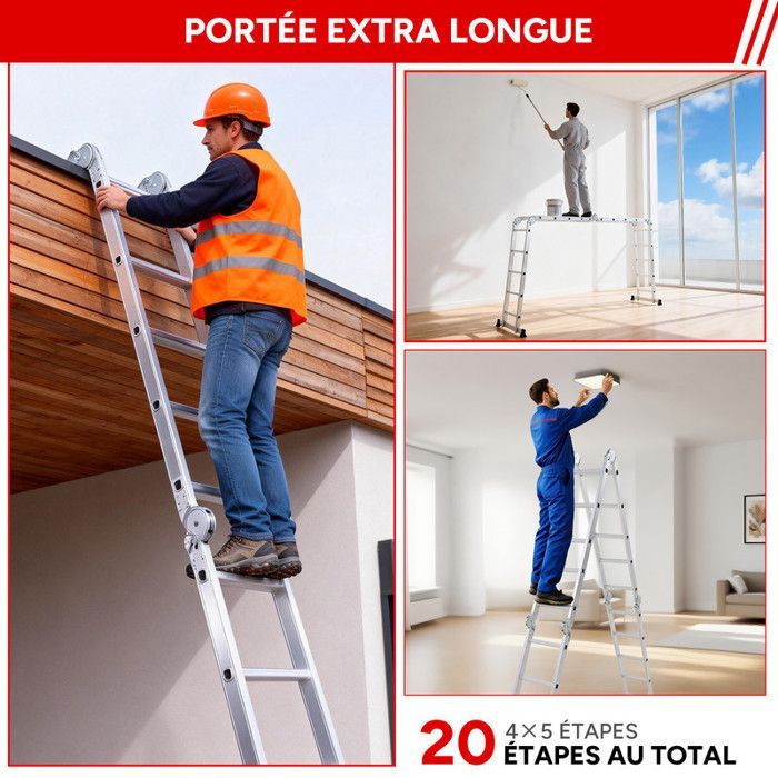 OUTIGO 7-in-1 Multifunctional Folding Ladder, Suitable for Home Use, 20 Steps, Total Length 5.7 Meters