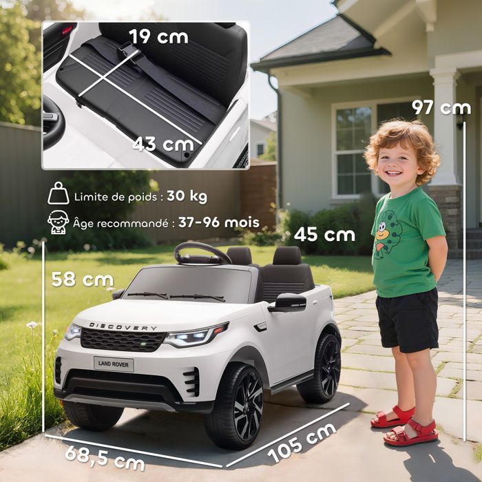 Voiture électrique enfant - AIYAPLAY - Land Rover Discovery - télécommande 2,4 G 2 moteurs 12V - plastique - 105x68,5x58cm - blanc