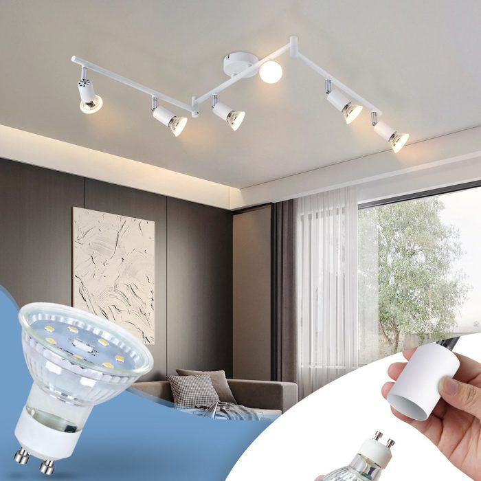Homefire Plafonnier LED 6 spots GU10 - Spot de Plafond Lampe de Plafond Moderne Intérieur Blanc pour Salon Salle de Bain