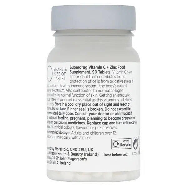 Superdrug Vitamina C e Zinco - Confezione da 90