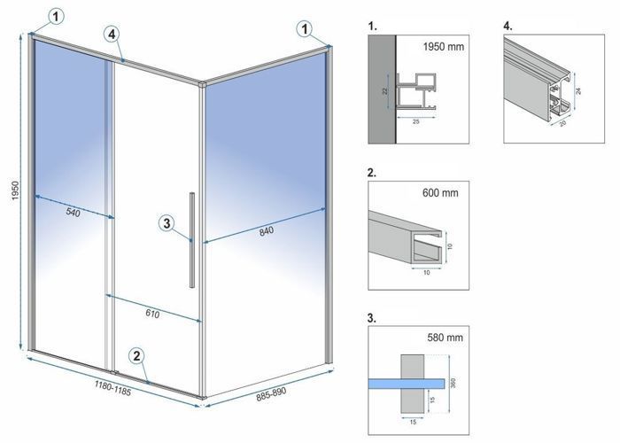 Cabine De Douche Rea Solar Paroi Et Porte De Douche Or Brossé 120 X 90 X 195 Cm