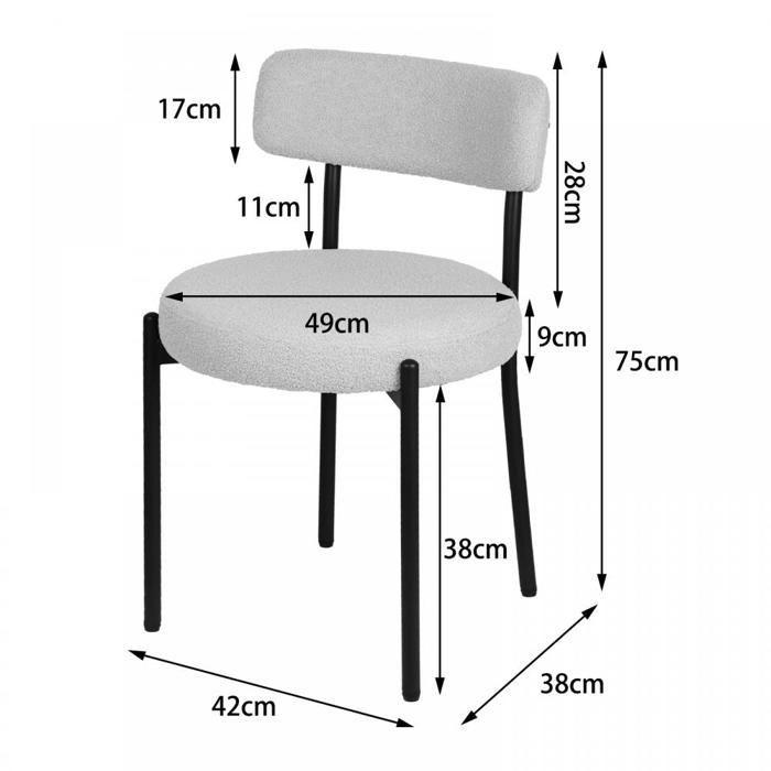 MIPAN. Juego de 6 sillas de comedor escandinavas - Sillón tapizado en terciopelo - Patas de metal - Máx.: 120 kg - Gris claro